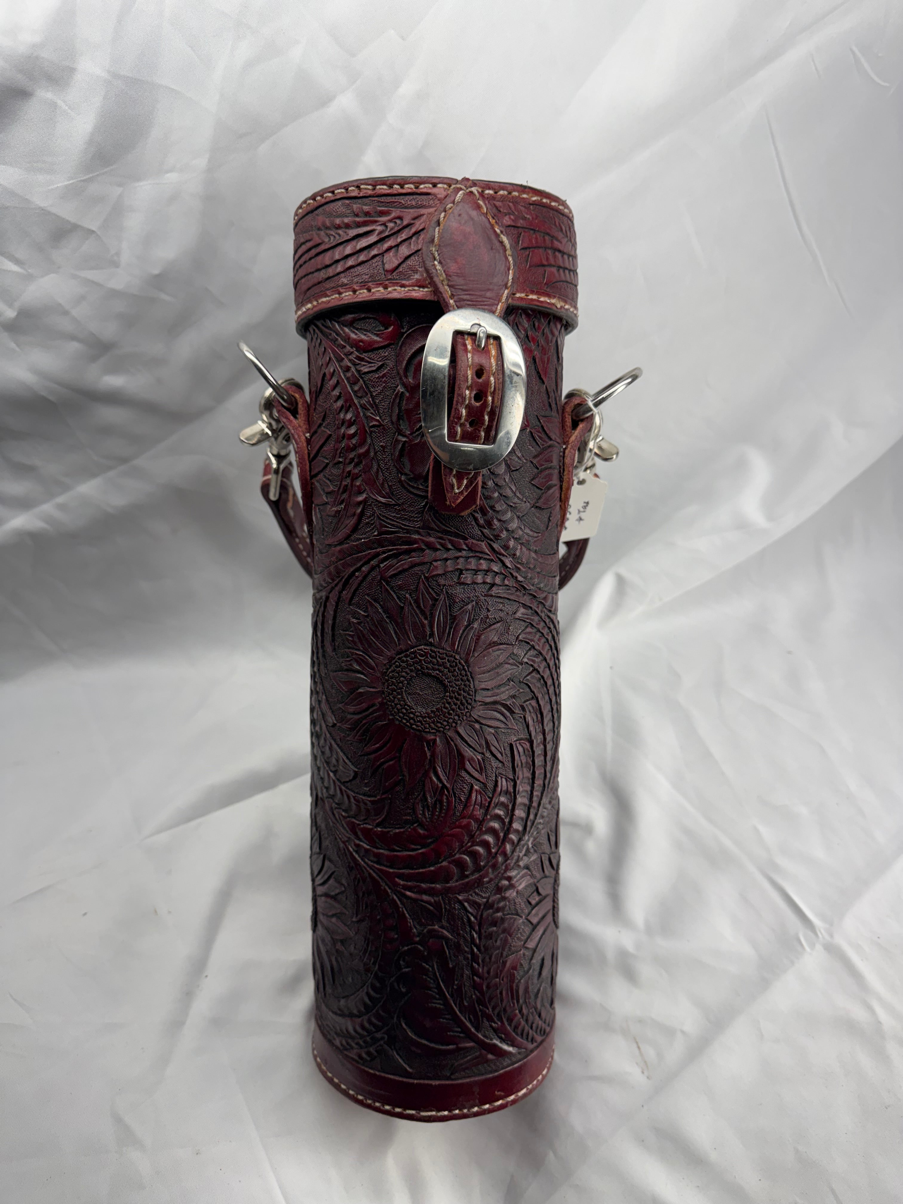 Hand Tooled One Bottle Leather Wine Tote
