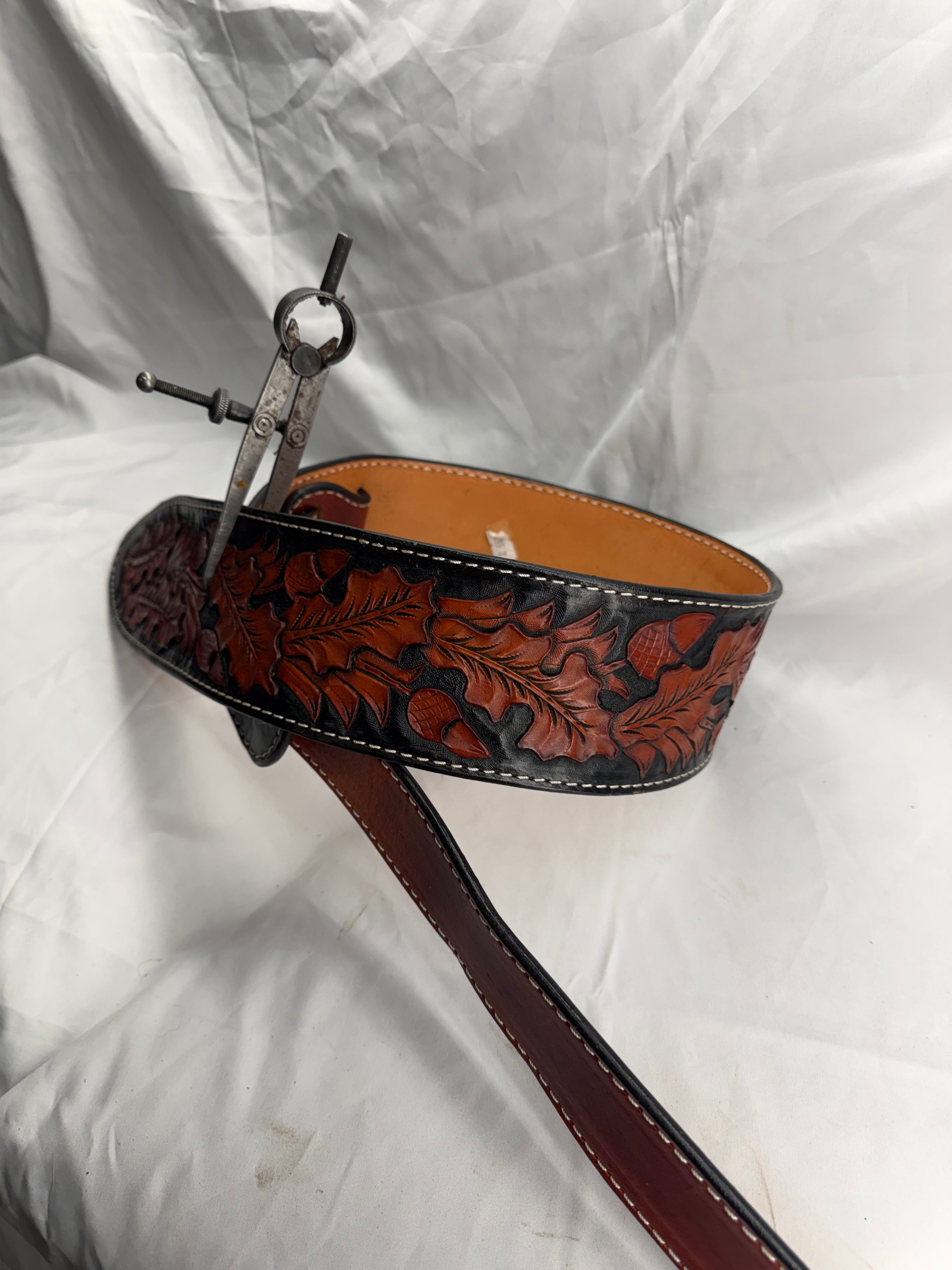 Hand Tooled Oak Leaf Guitar Strap