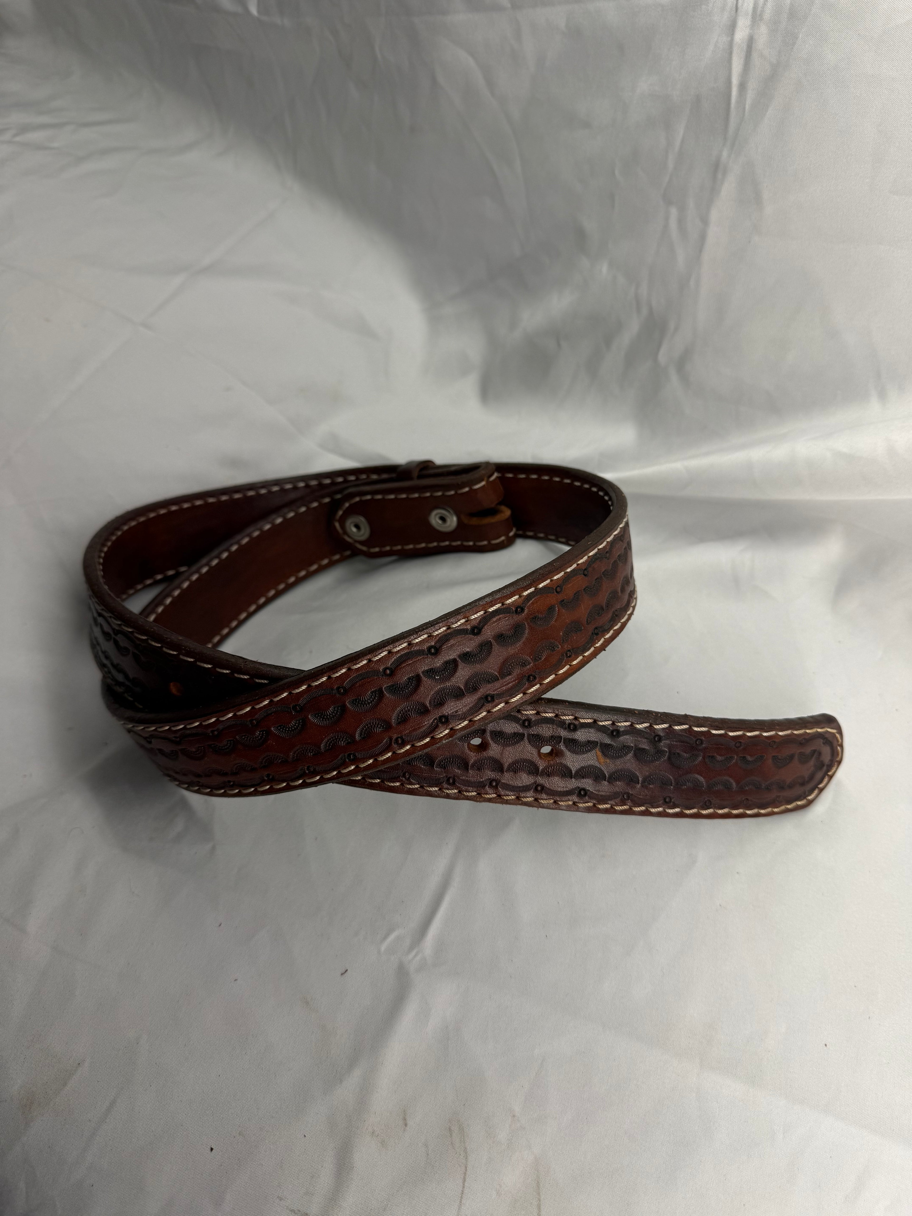 Hand Tooled Leather Belt with Geometric Design