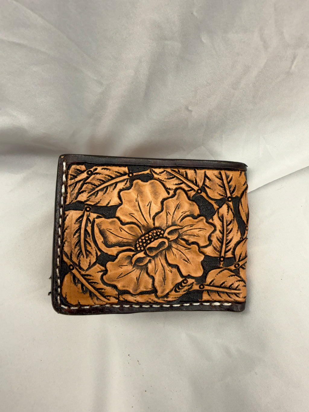 Bifold Leather Wallet Floral Two Tone Cordovan
