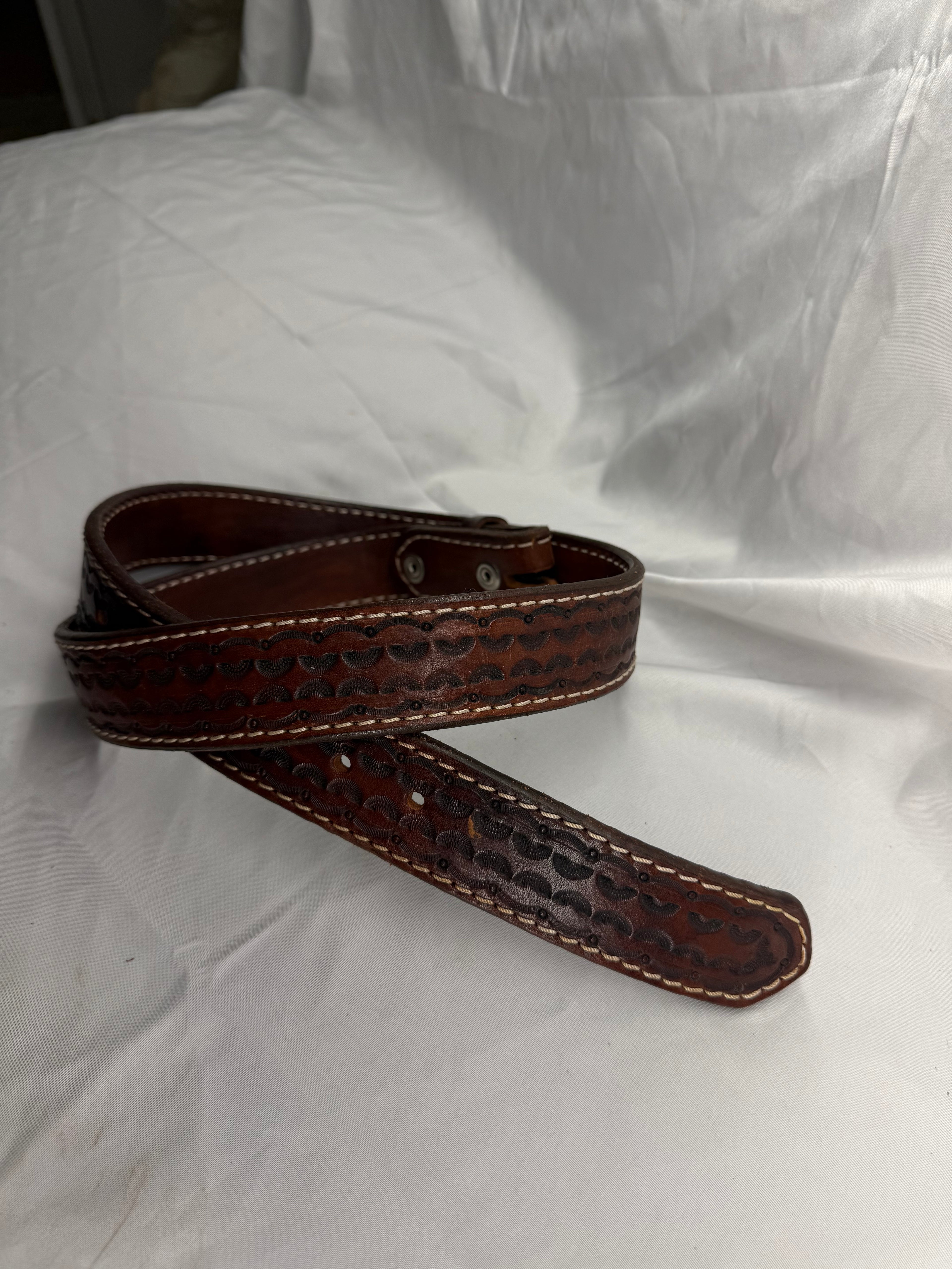 Hand Tooled Leather Belt with Geometric Design