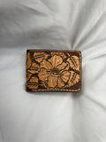 Bifold Leather Wallet Floral Two Tone Brown