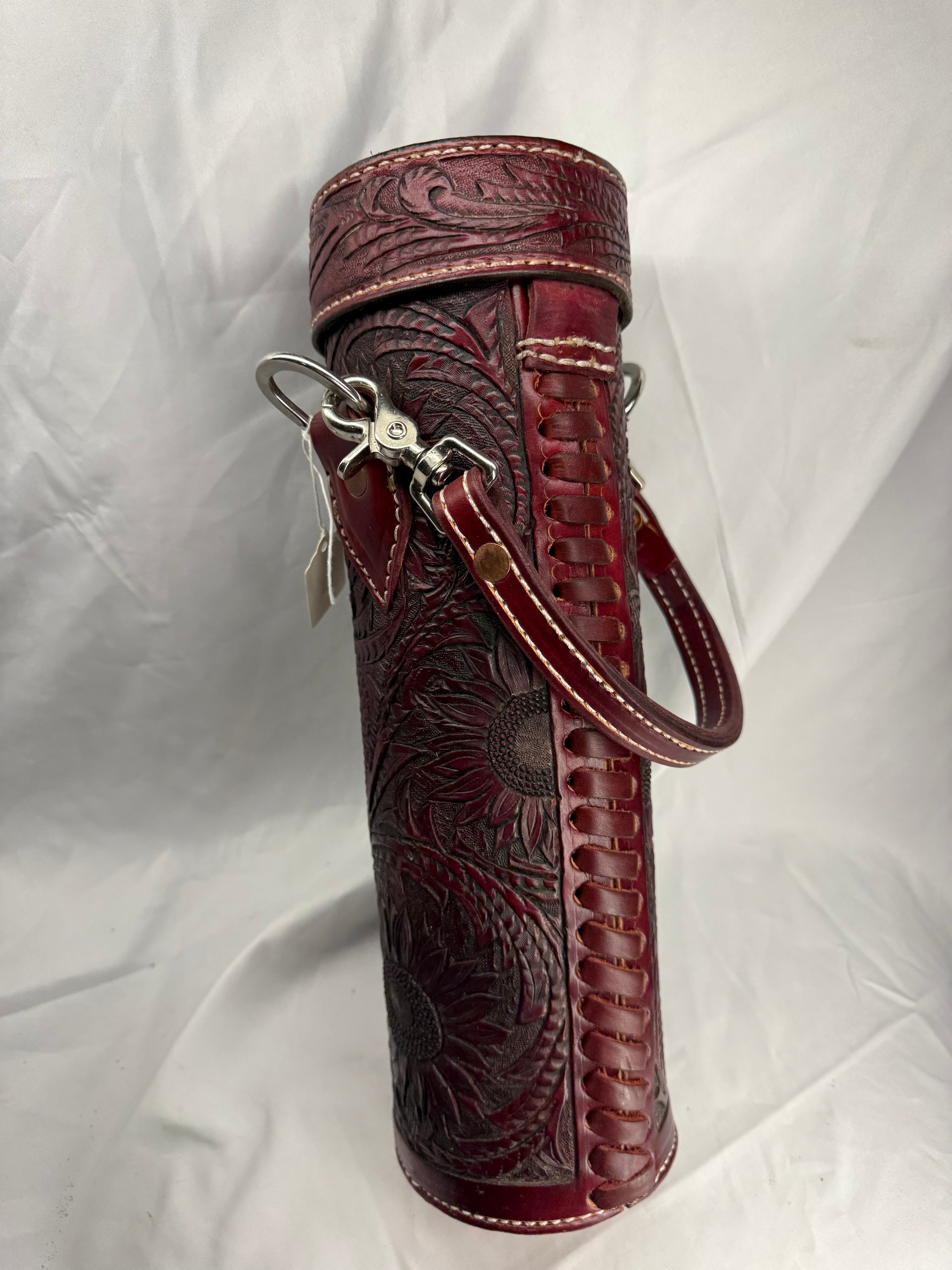 Hand Tooled One Bottle Leather Wine Tote