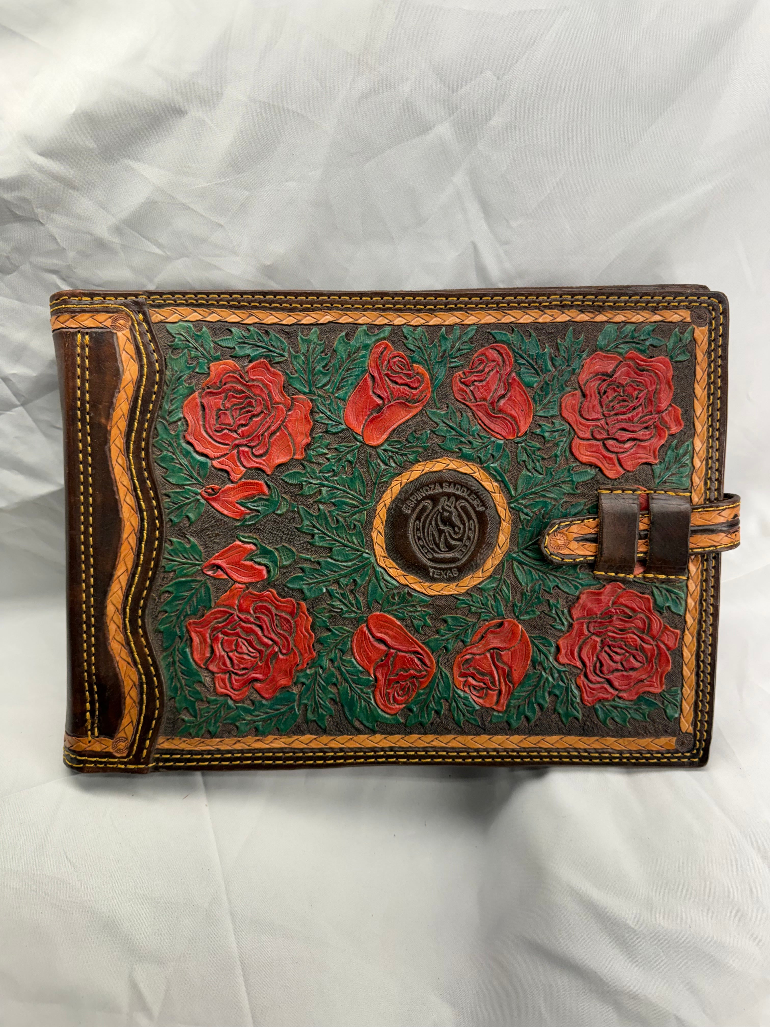 Hand Tooled Tree Ring Binder with Painted Roses