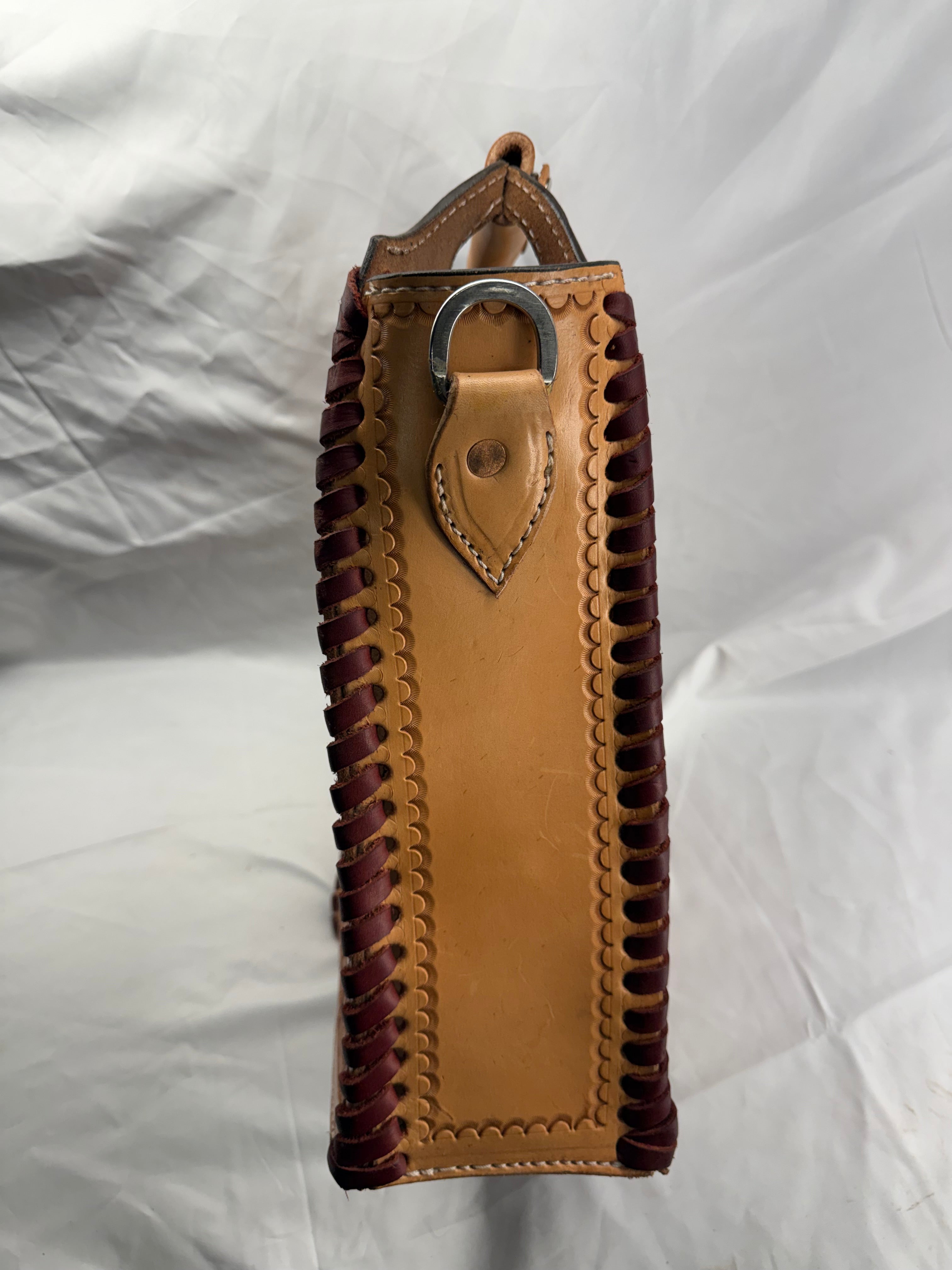 Hand Tooled Two Bottle Leather Wine Tote