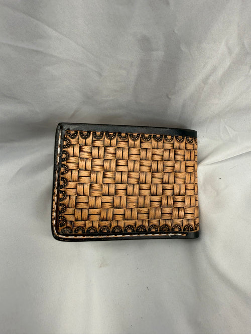 Bifold Leather Wallet Basket Weave Two Tone Cordovan and Natural