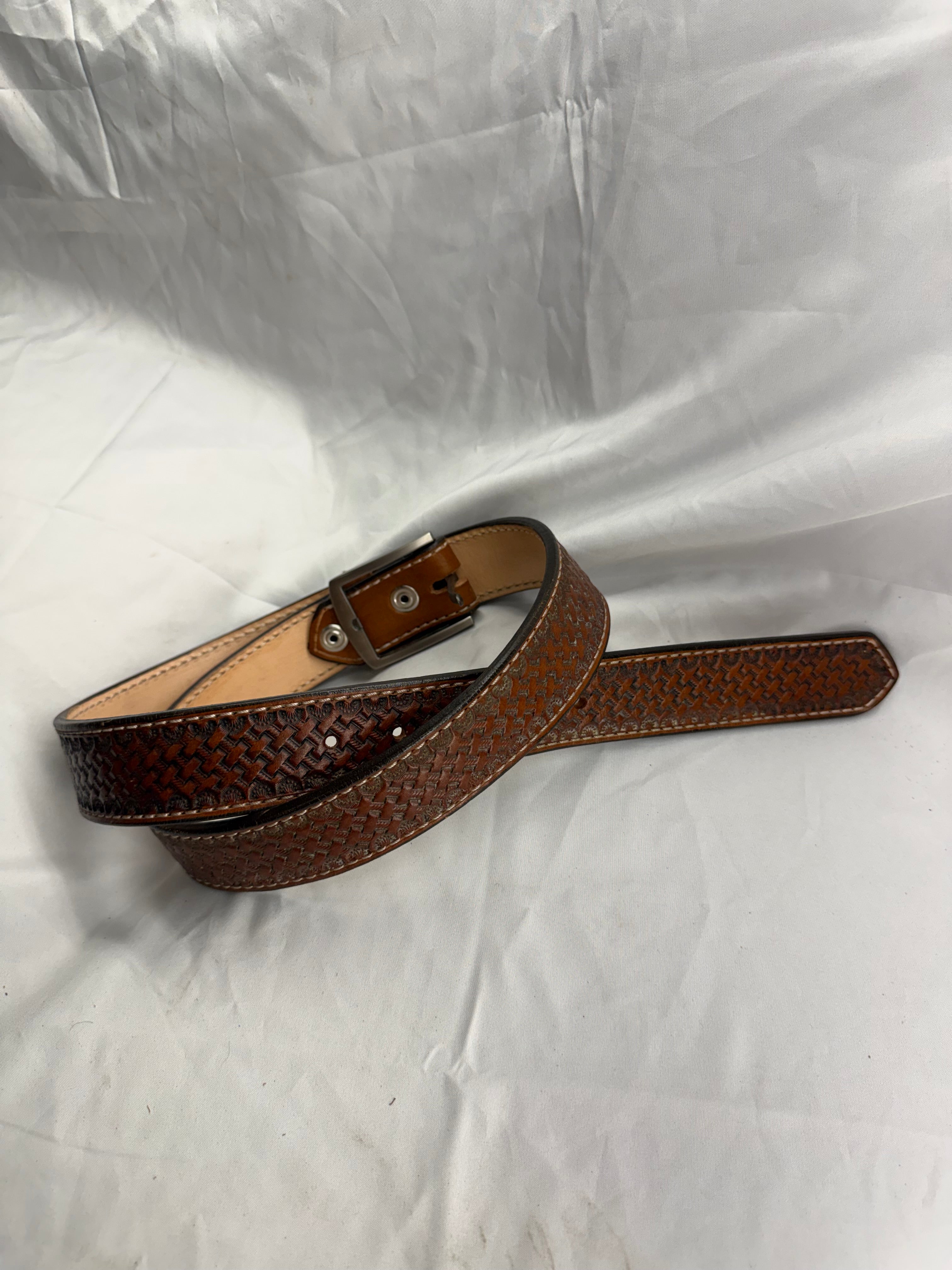 Hand Tooled Leather Belt with Basket weave Design