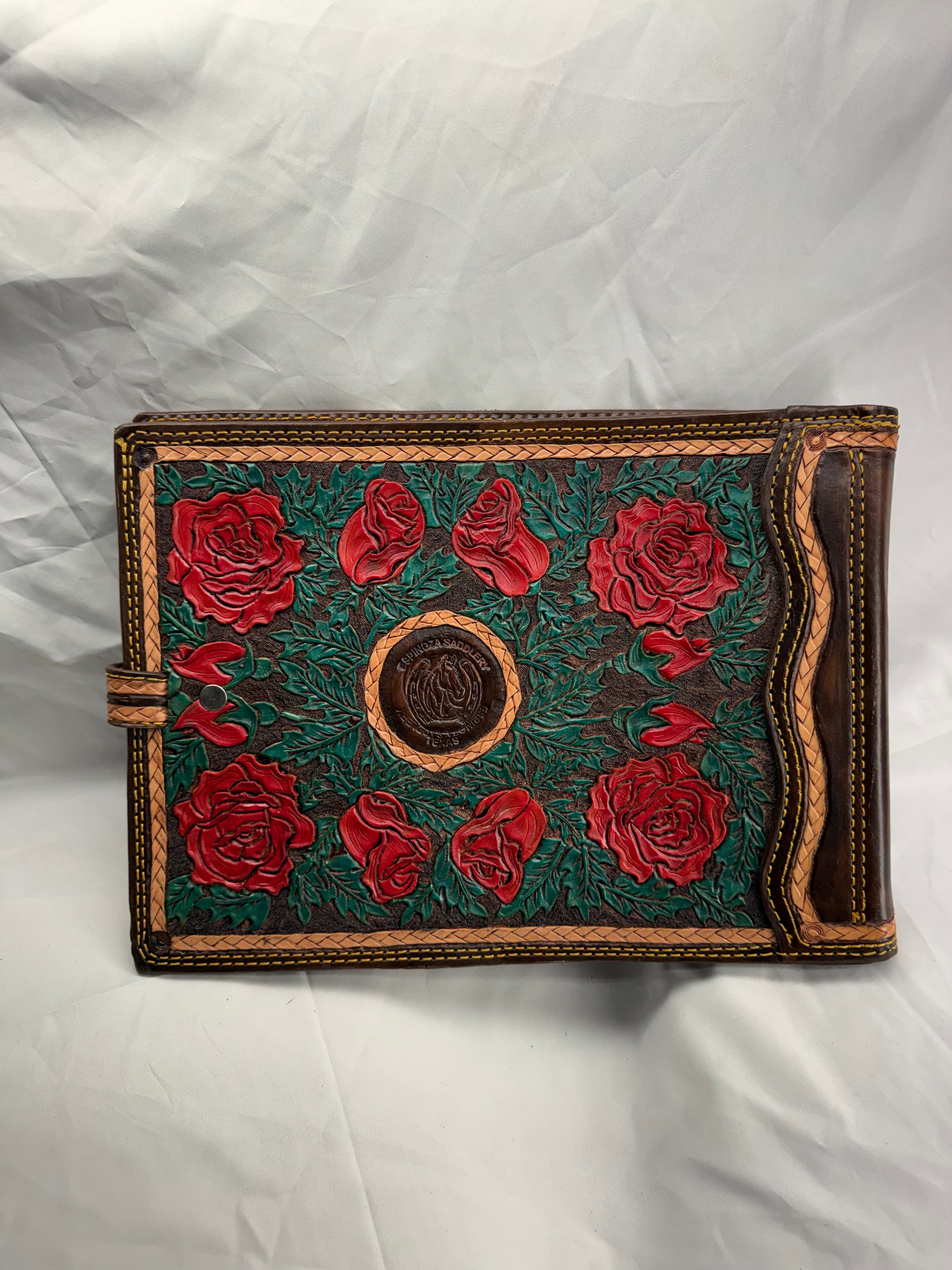 Hand Tooled Tree Ring Binder with Painted Roses