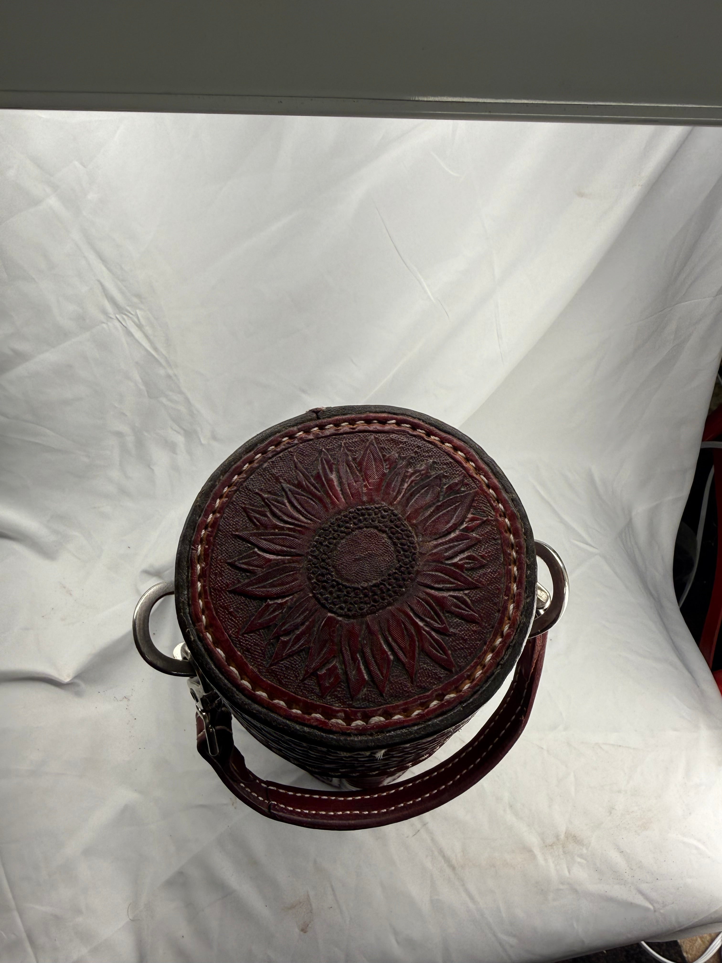 Hand Tooled One Bottle Leather Wine Tote