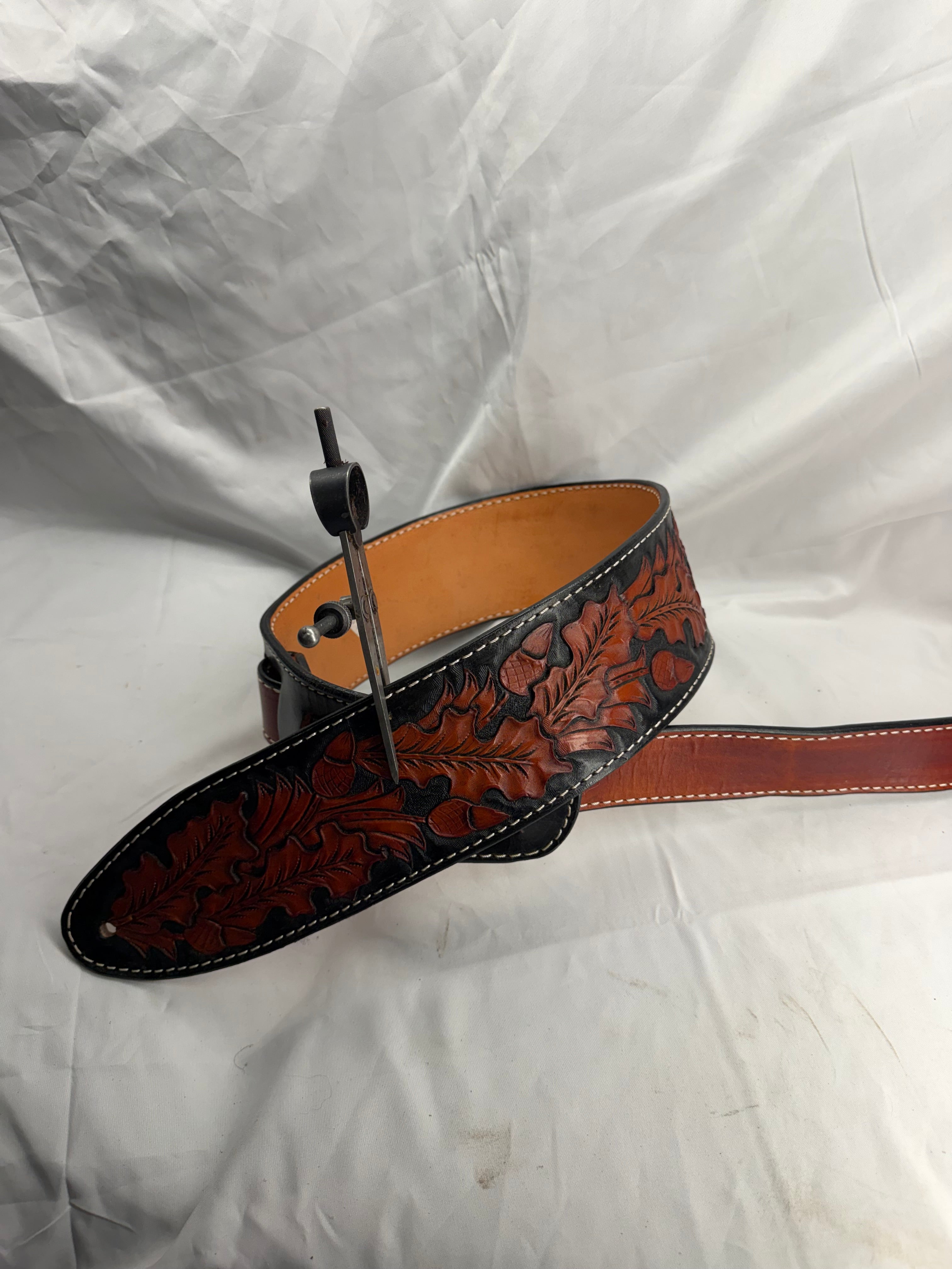 Hand Tooled Oak Leaf Guitar Strap